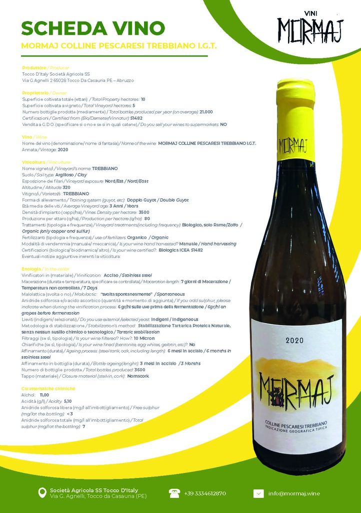 Trebbiano I.G.T. 2020 scheda