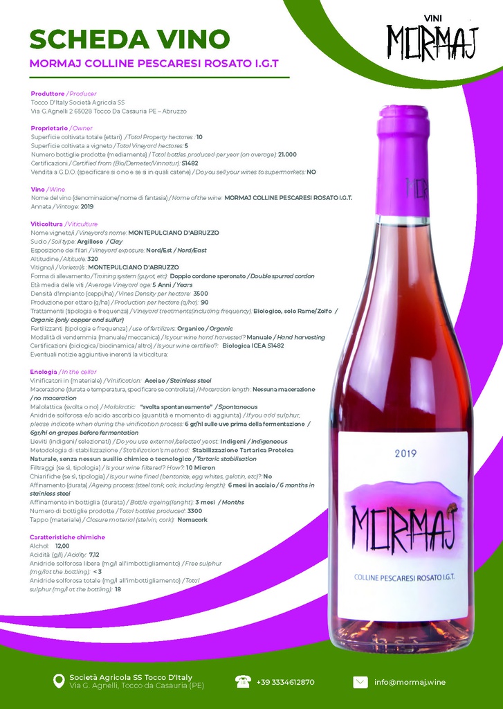 Rosato I.G.T. 2019 scheda