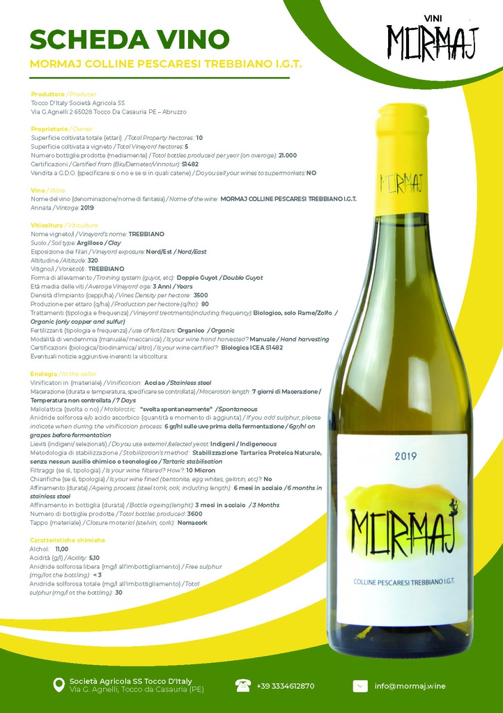 Trebbiano I.G.T. 2019 scheda