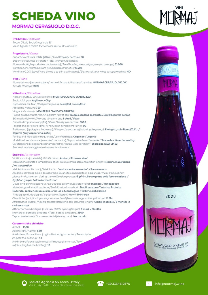 Cerasuolo d'Abruzzo 2020 scheda