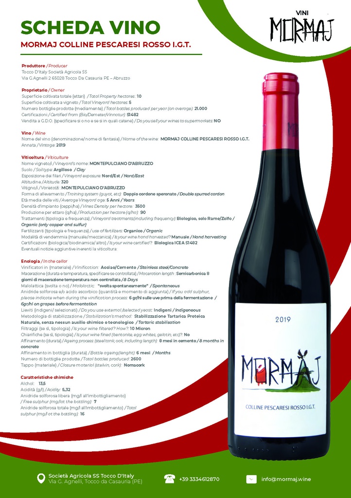 Rosso I.G.T. 2019 scheda